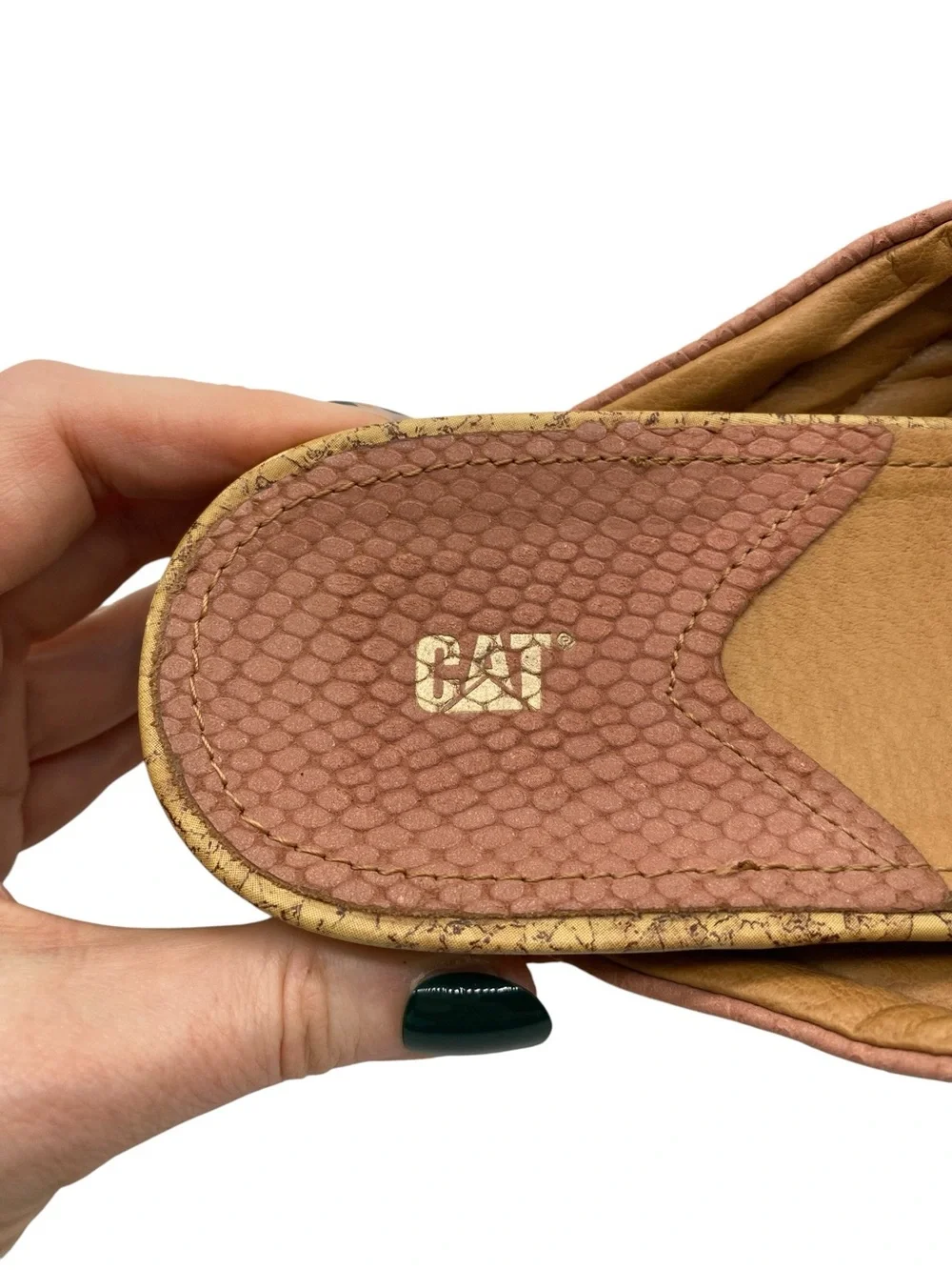 Caterpillar Womens Shoes Pink Leather Sandals 10 Flat Slip On Casual CAT Brand